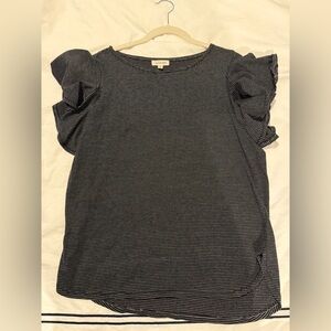 Max Studio Black Striped Ruffle Sleeve Blouse